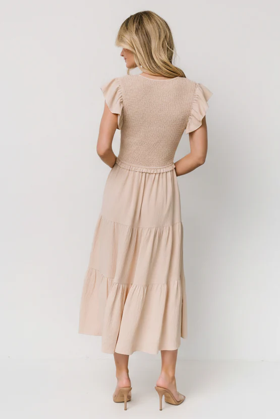 Afton Smocked Tiered Dress | Sand - Image 4