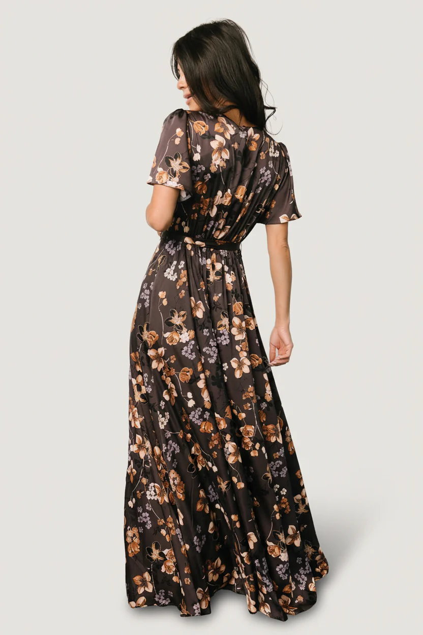 Agnes Satin Maxi Dress | Brown Floral - Image 3