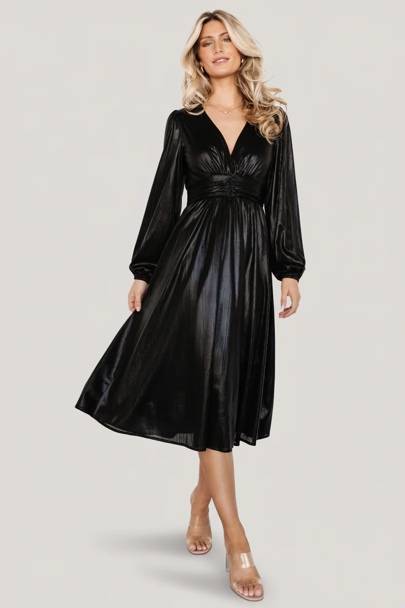Aisha Shimmer Dress | Black - Image 9