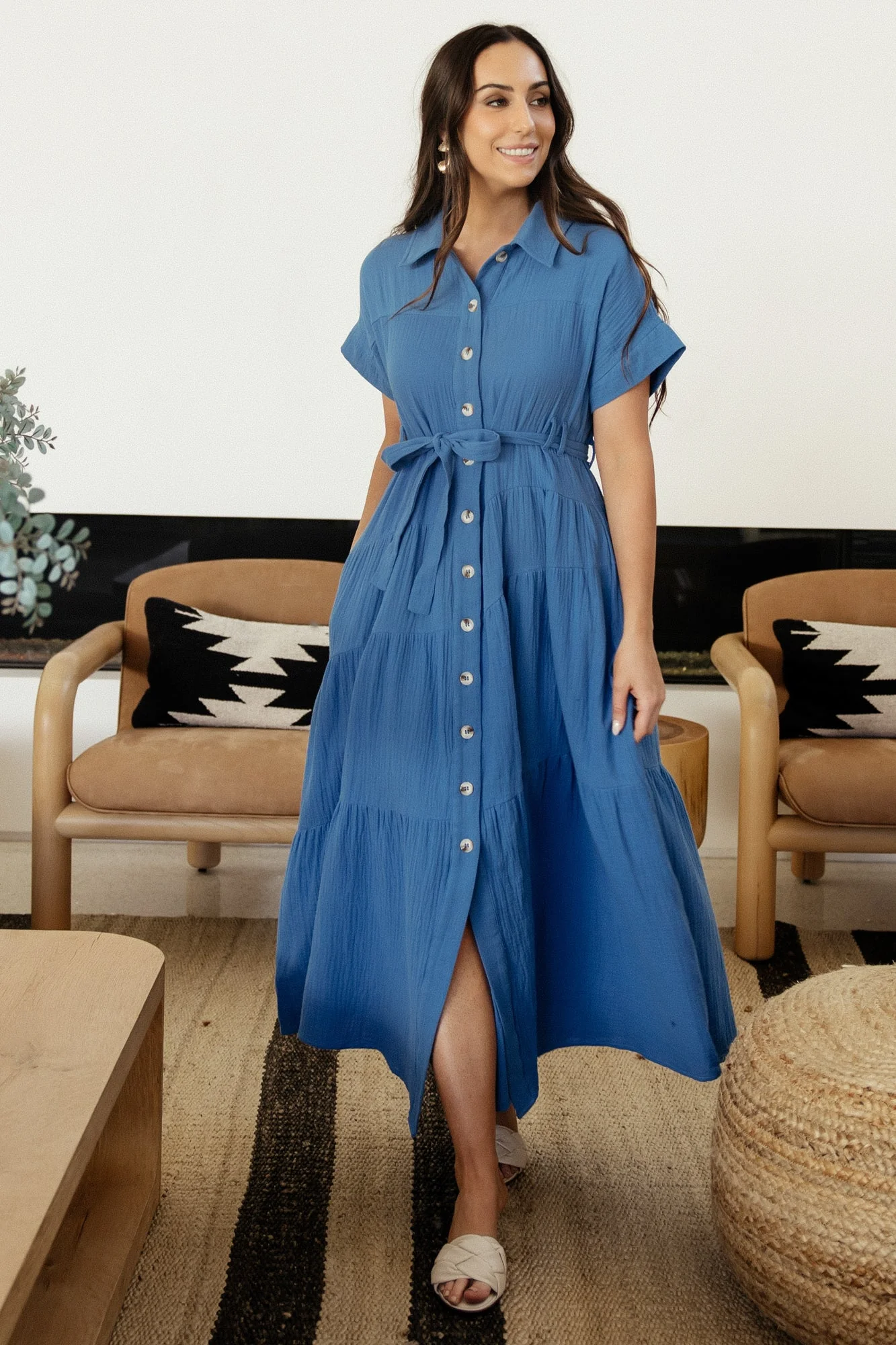 Aizey Button Up Maxi Dress | Blue - Image 2