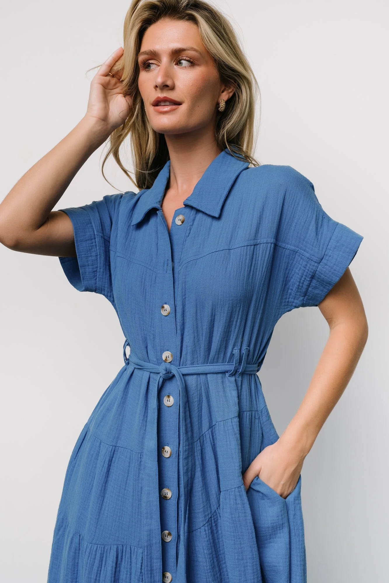 Aizey Button Up Maxi Dress | Blue - Image 3