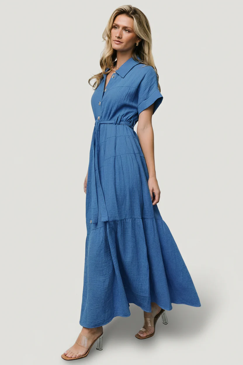 Aizey Button Up Maxi Dress | Blue - Image 6