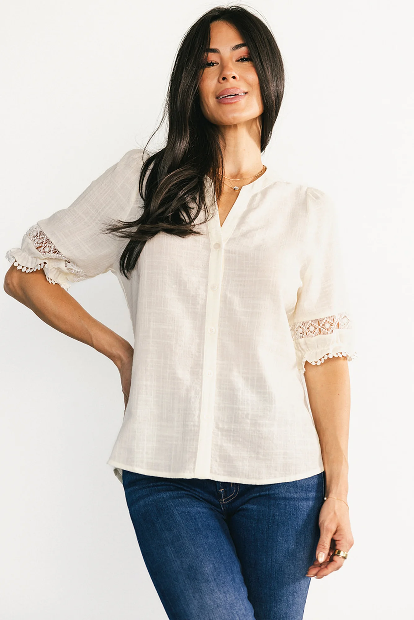Alba Button Up Top | Ivory