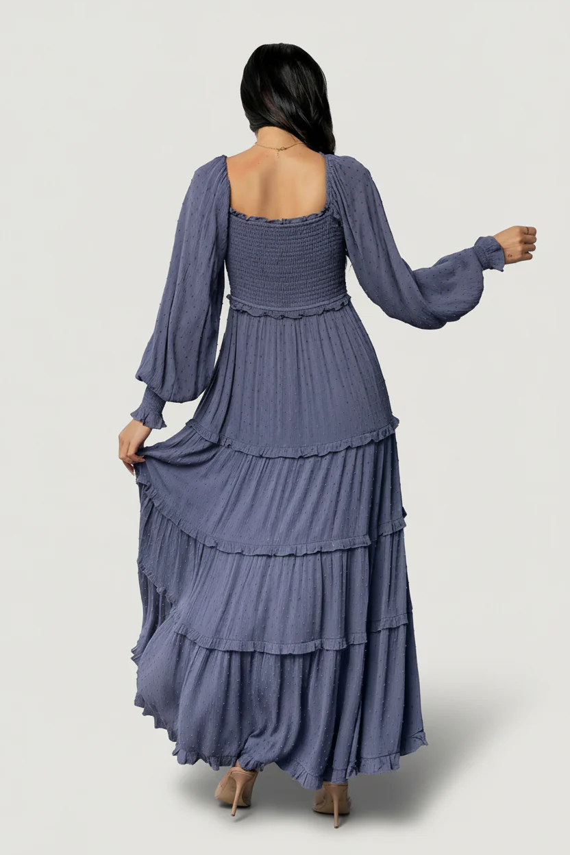 Amanda Smocked Dotted Maxi Dress | Dusk Blue - Image 5