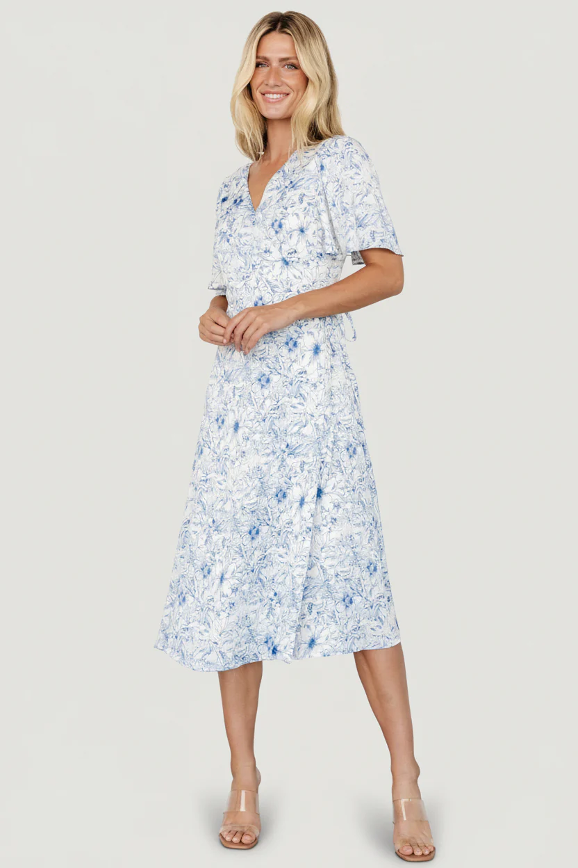 Amelie Wrap Midi Dress | Blue Print - Image 5