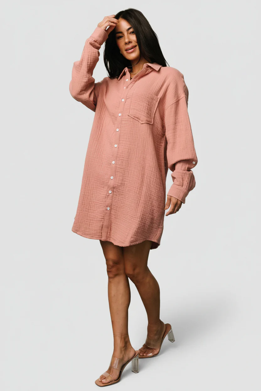 Andres Button Shirt Dress | Dusty Rose - Image 3