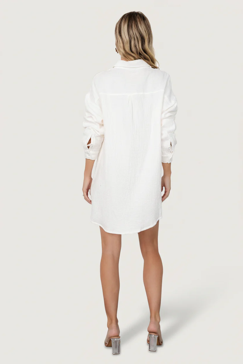 Andres Button Shirt Dress | Ivory - Image 4