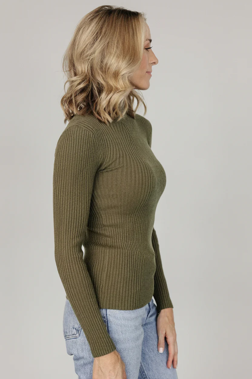 Ari Ribbed Long Sleeve Top | Olive - Image 6