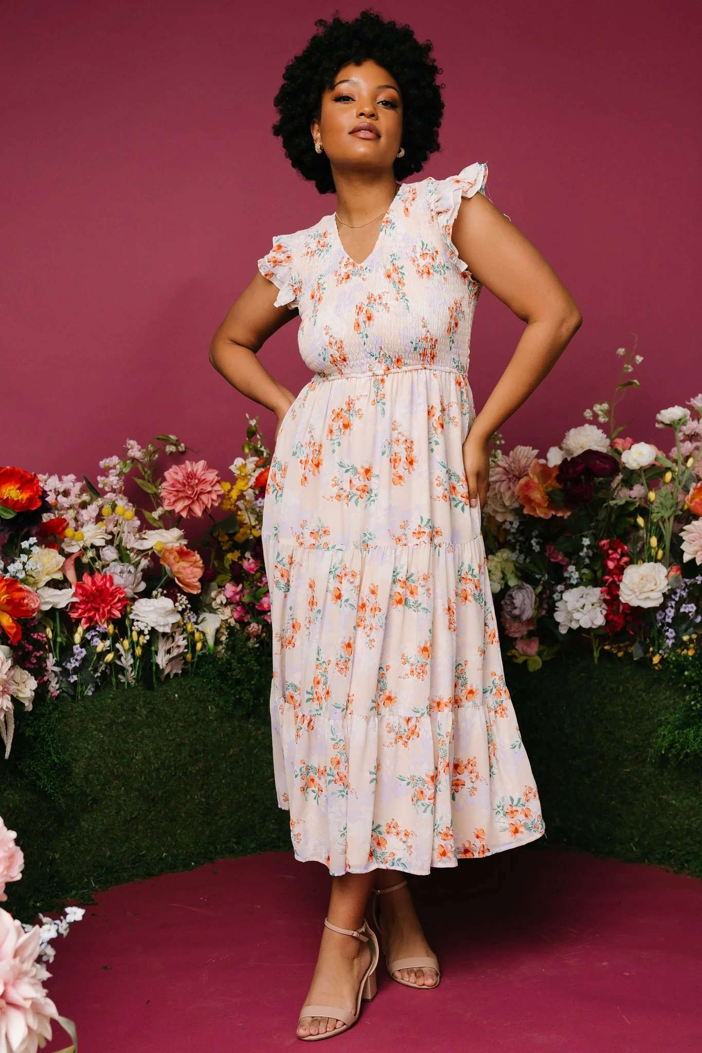 Arla Smocked Maxi Dress | Cream Floral - Image 3