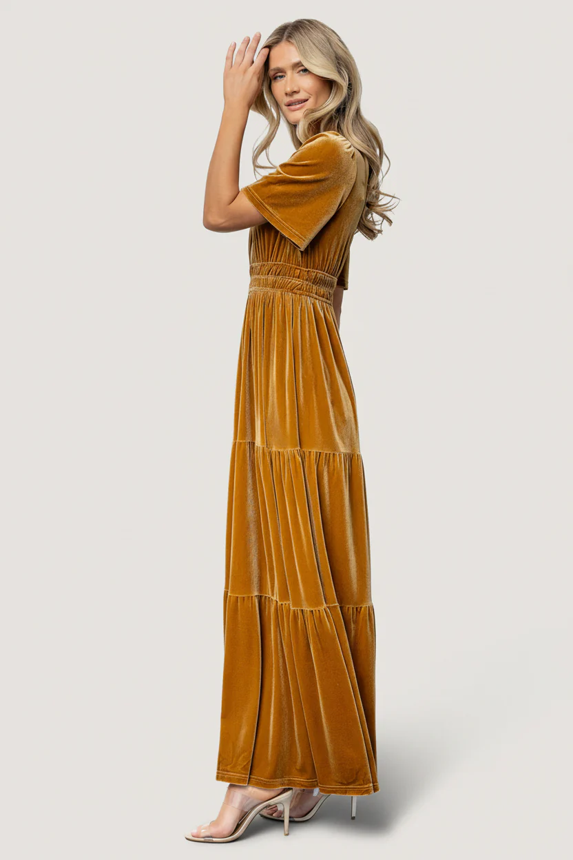 Artemis Velvet Maxi Dress | Dark Gold - Image 3
