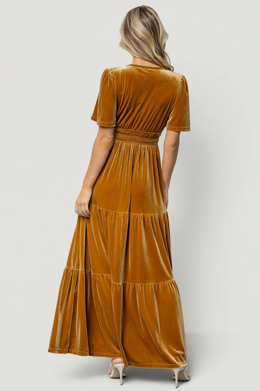 Artemis Velvet Maxi Dress | Dark Gold - Image 4