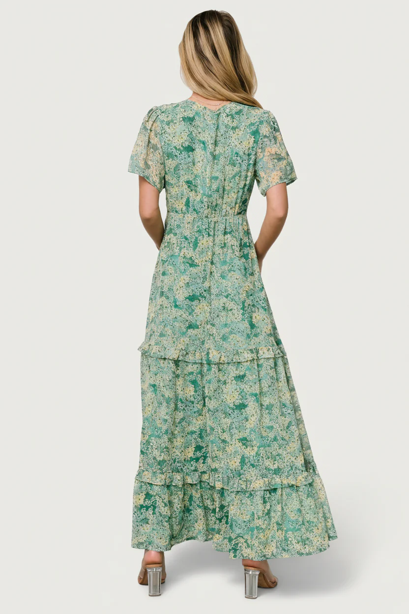 Audrey Deep V Maxi Dress | Green Floral - Image 4