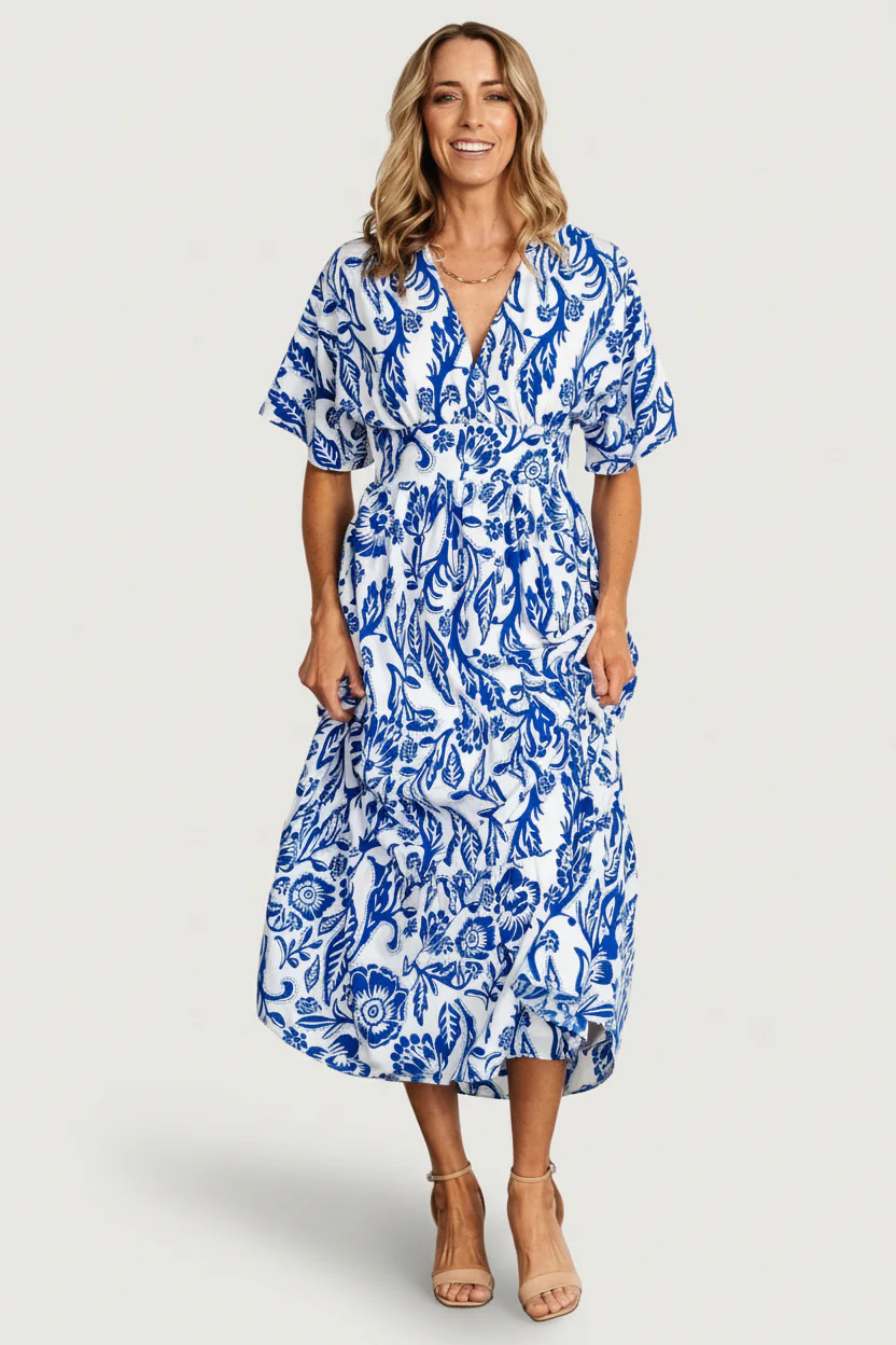 Austin Kimono Dress | Cobalt Print - Image 2