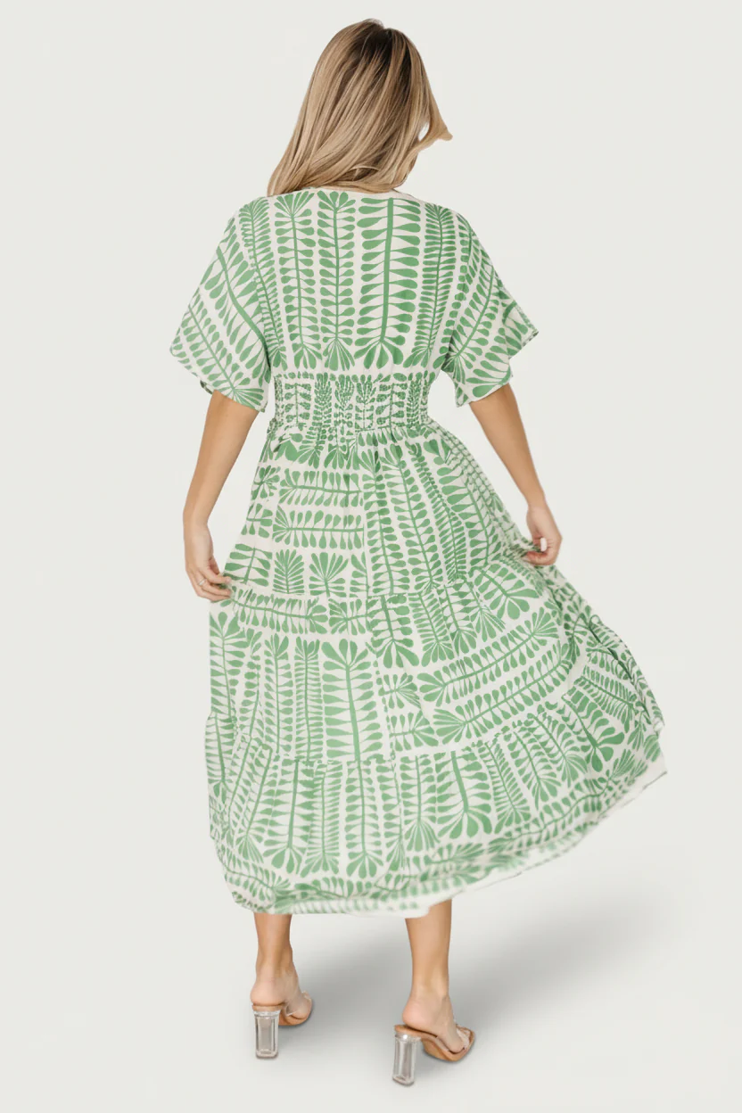 Austin Kimono Dress | Green Print - Image 4