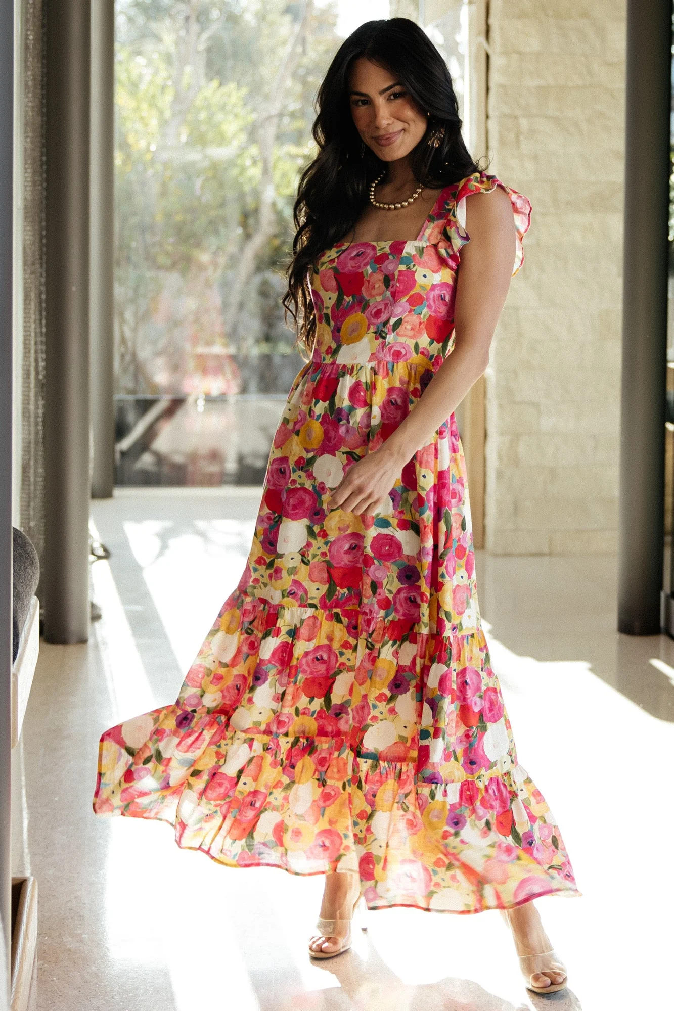 Ayla Tiered Maxi Dress | Pink Multi Floral - Image 3