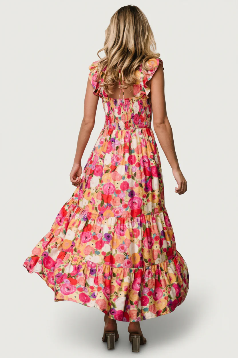 Ayla Tiered Maxi Dress | Pink Multi Floral - Image 6