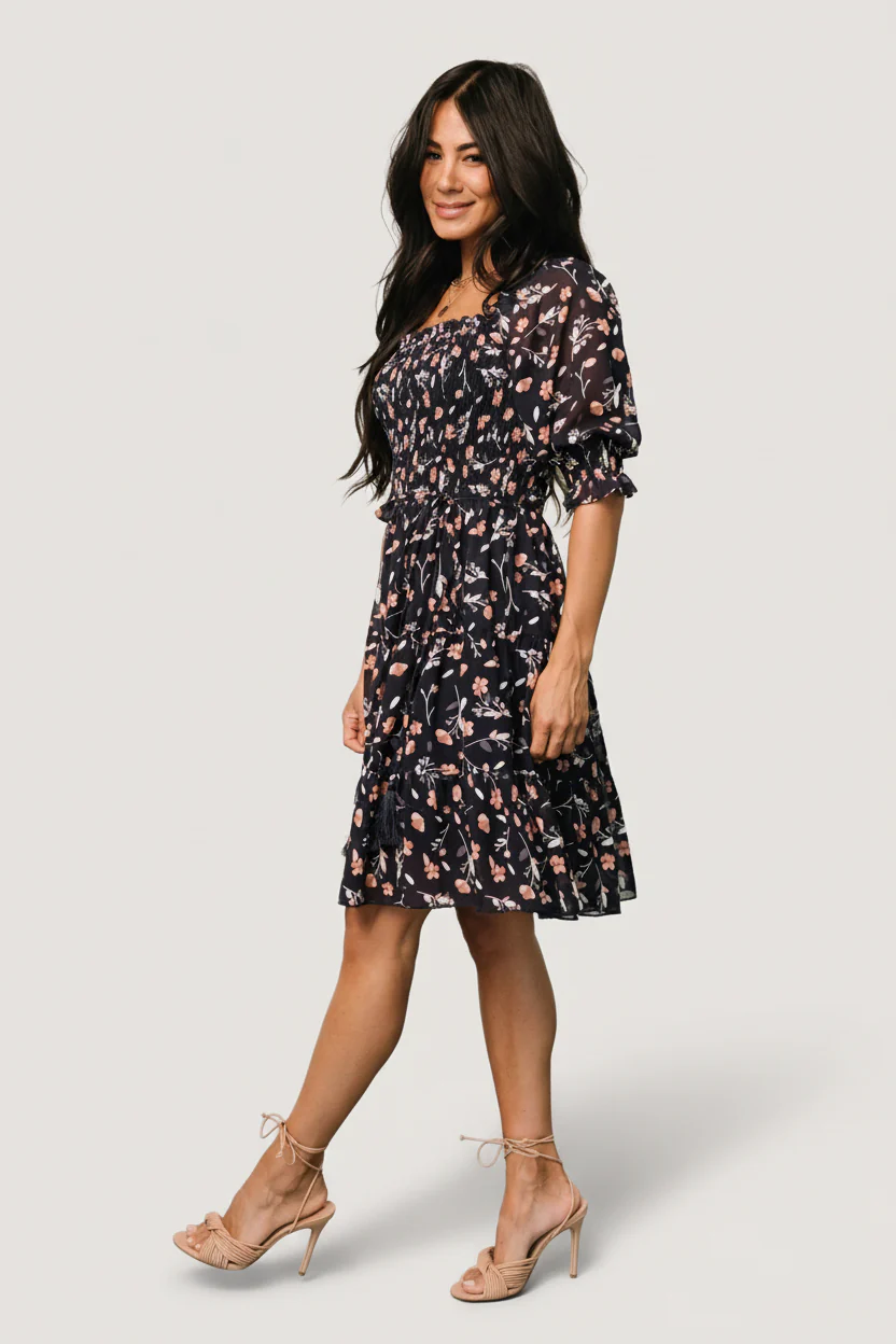 Azlyn Smocked Short Dress | Navy + Pink Floral - Image 5