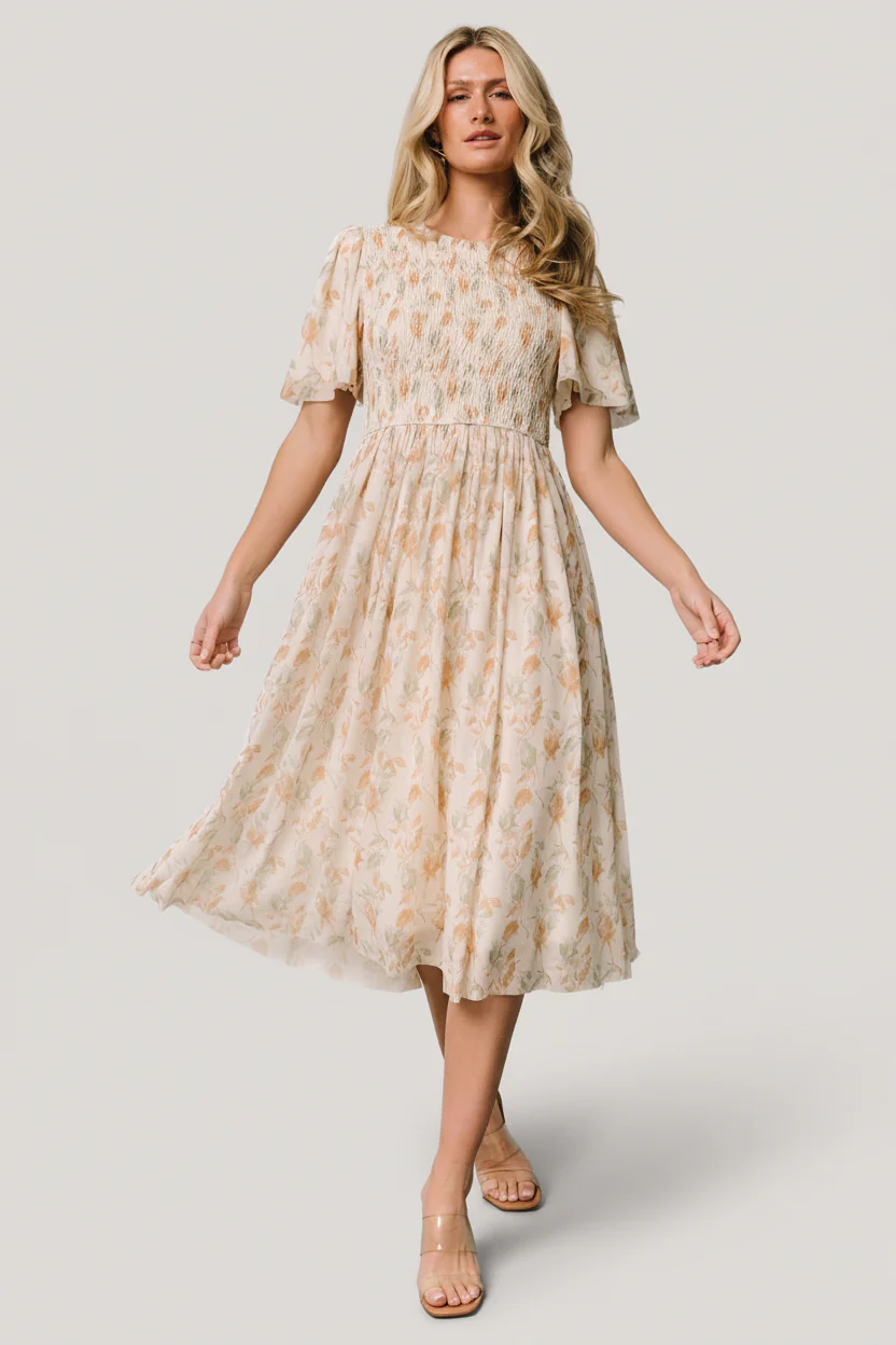 Bailey Smocked Midi Dress | Ivory + Golden Floral - Image 5
