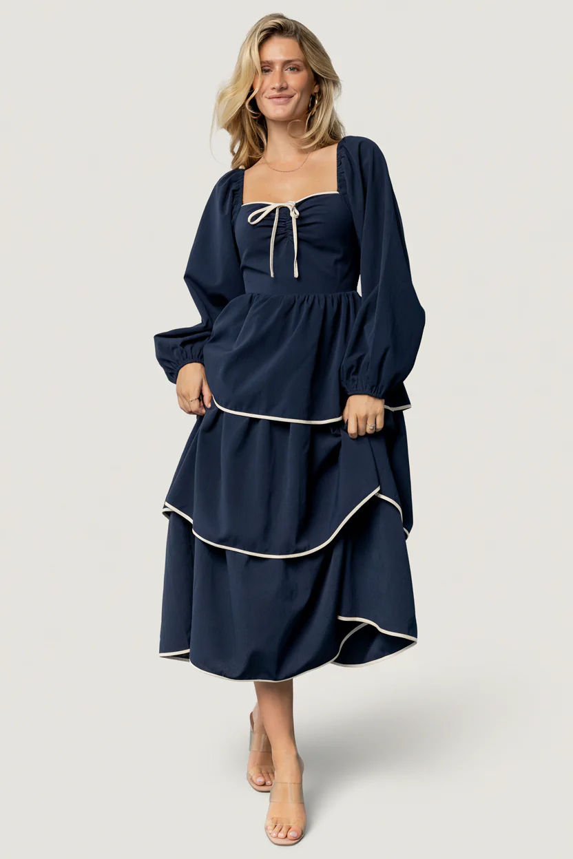 Barcelona Tiered Dress | Navy - Image 3
