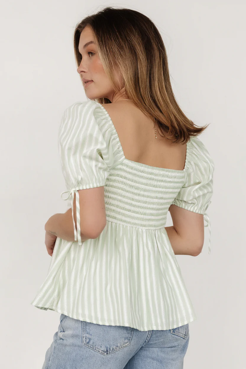Betsy Peplum Top | Green+ White Stripe - Image 6