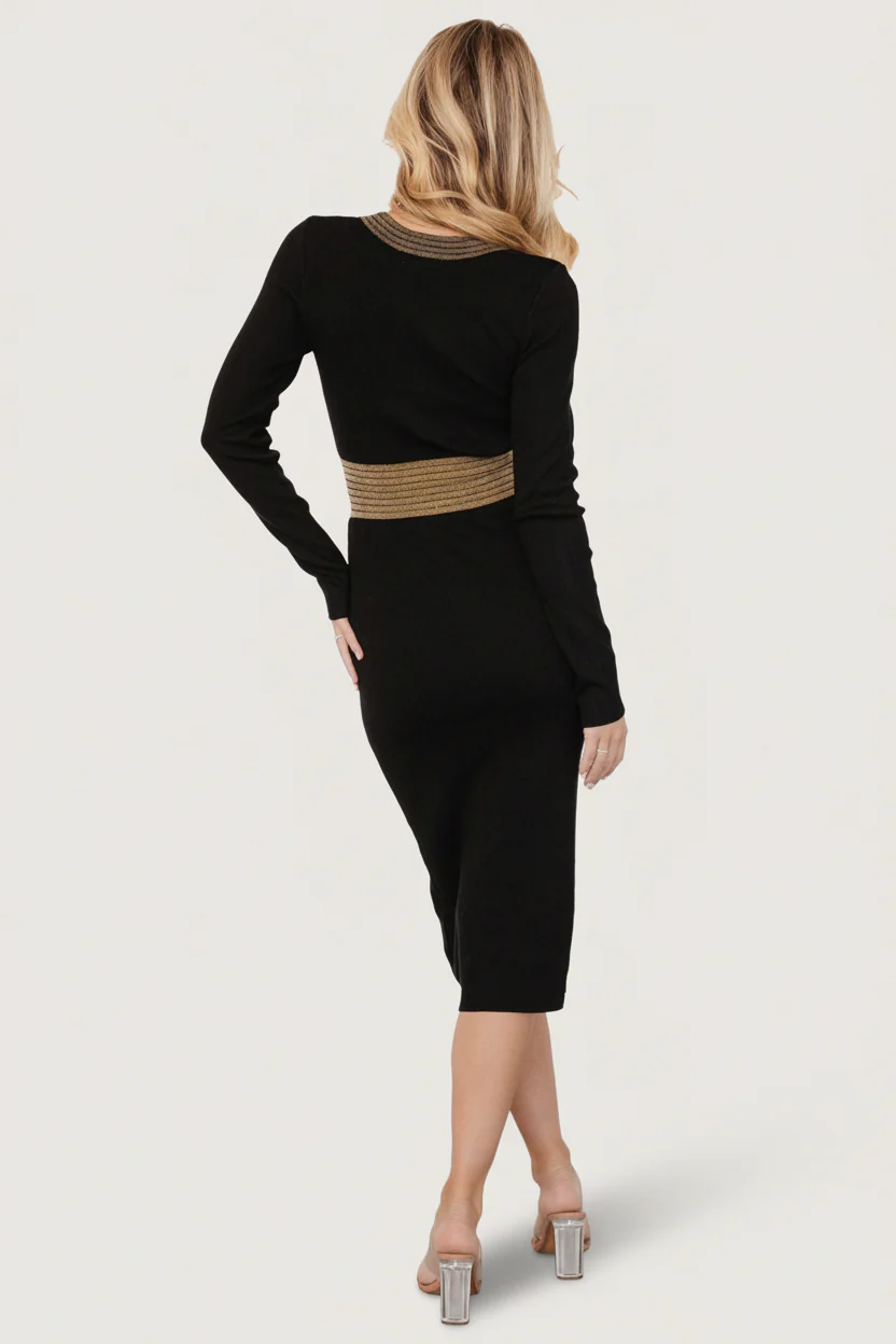 Birgitta Ribbed Sweater Dress | Black + Gold - Image 6