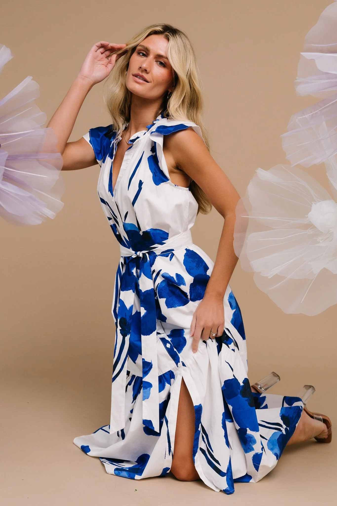 Blakely Button Dress | White + Cobalt - Image 5