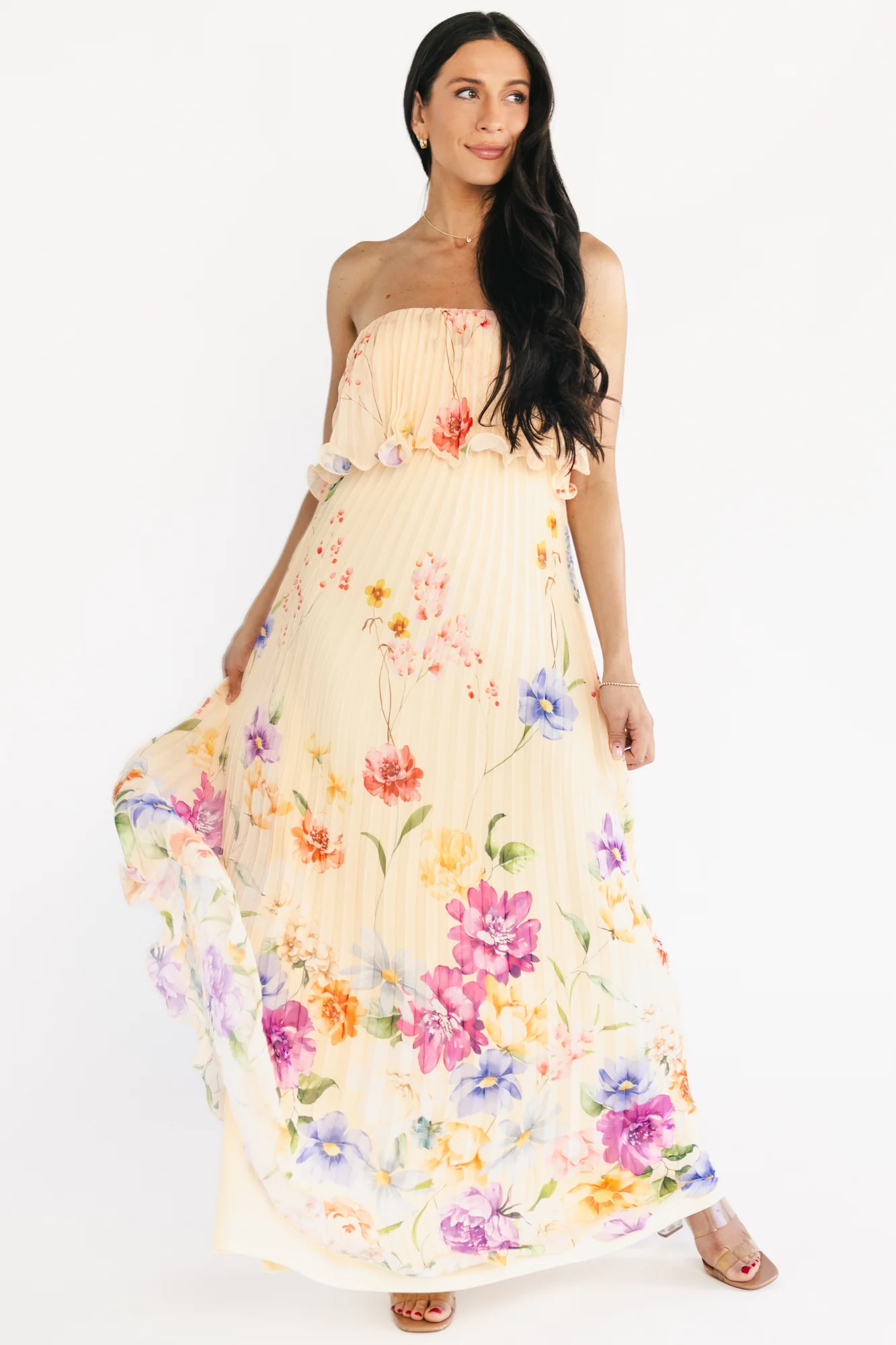 Bloom Pleated Strapless Maxi Dress | Multi Floral - Image 5