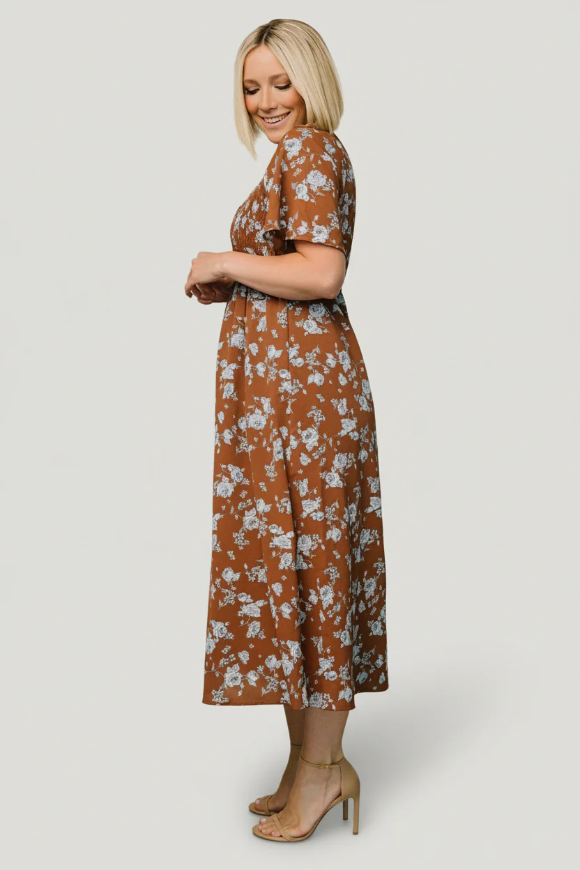 Botega Midi Dress | Brown + Blue - Image 5