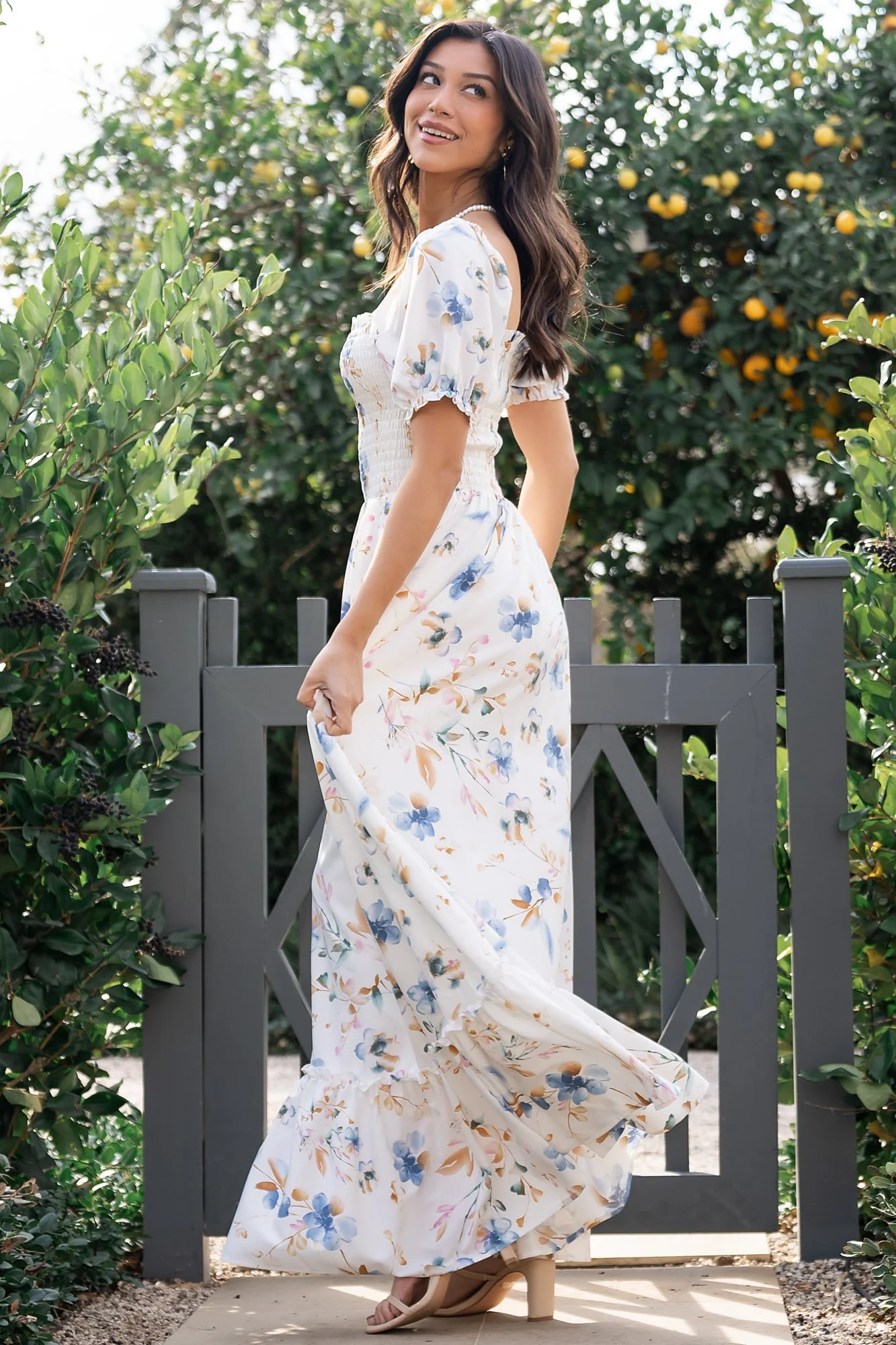 Capri Smocked Maxi Dress | White Multi Print - Image 3