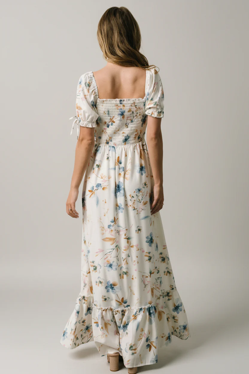 Capri Smocked Maxi Dress | White Multi Print - Image 4