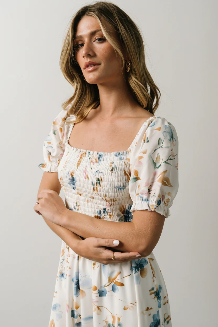 Capri Smocked Maxi Dress | White Multi Print - Image 5