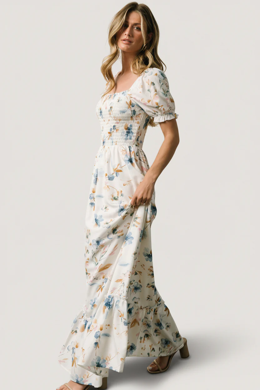 Capri Smocked Maxi Dress | White Multi Print - Image 6