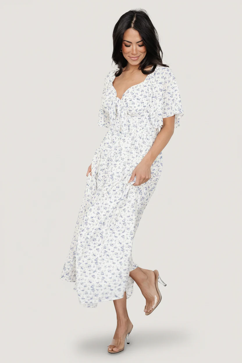 Carah Tie Dress | Off White + Lavender Floral - Image 6