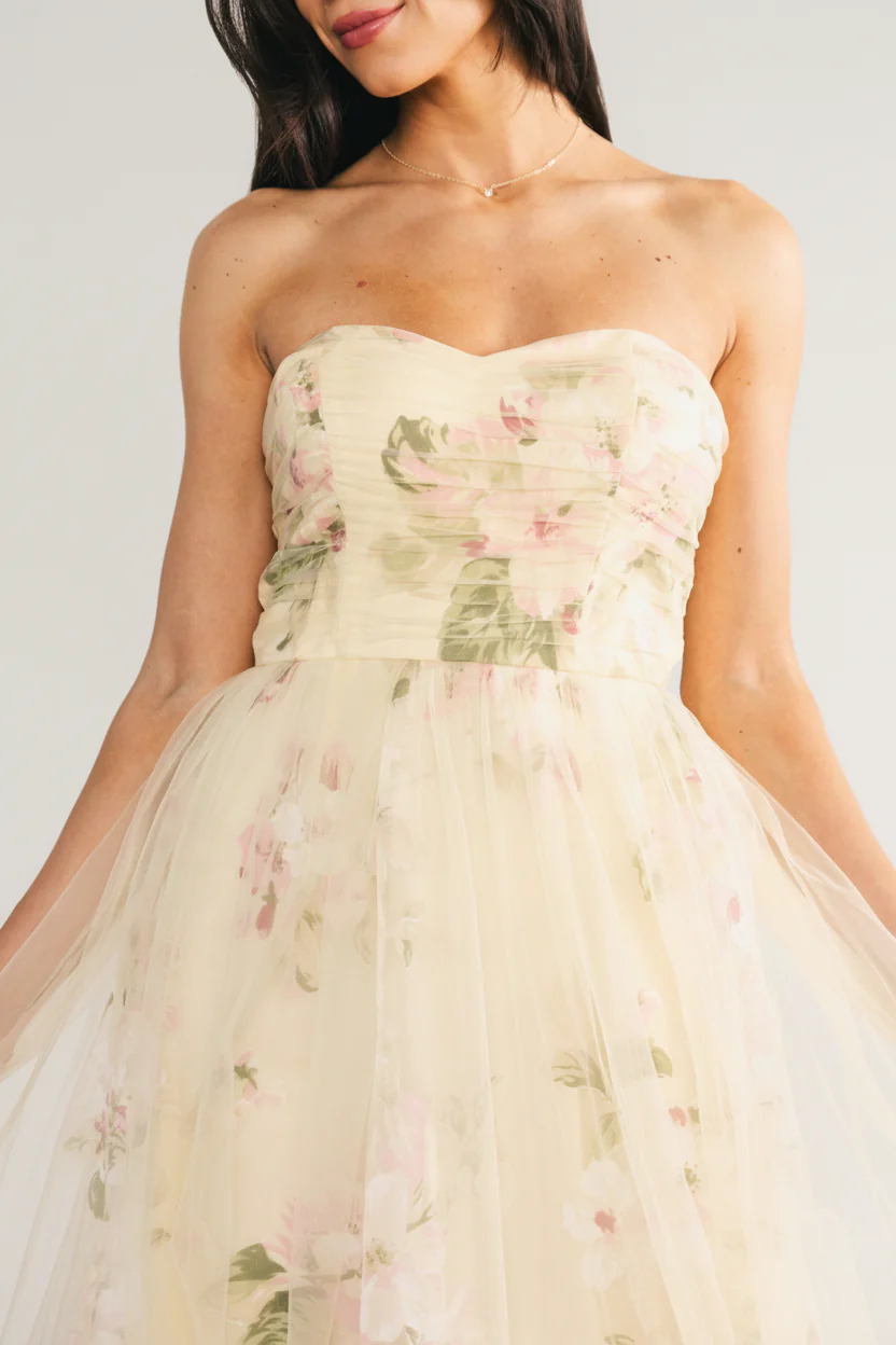 Carlotta Tulle Gown | Light Yellow Floral - Image 2