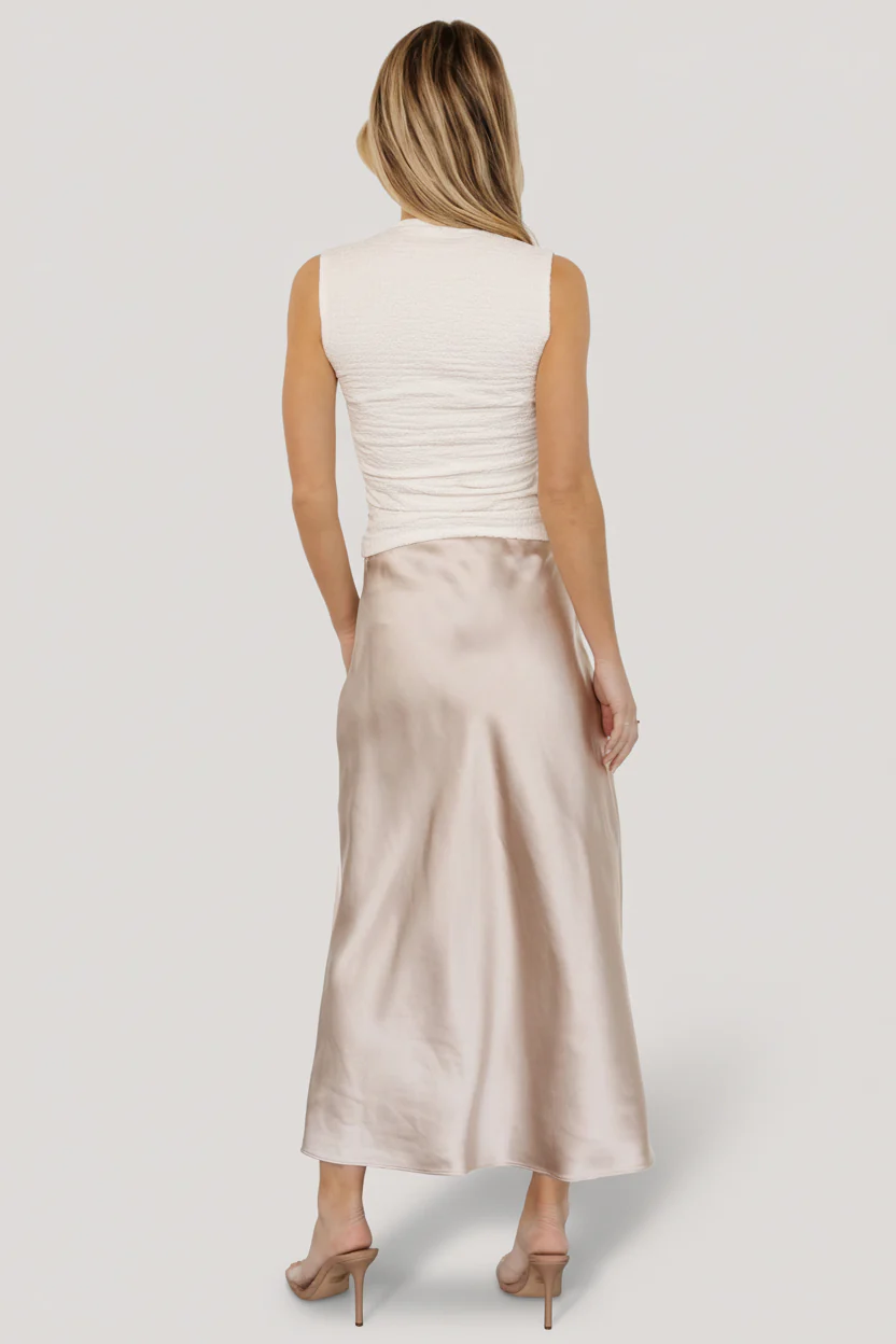 Celeste Satin Midi Skirt | Champagne - Image 4