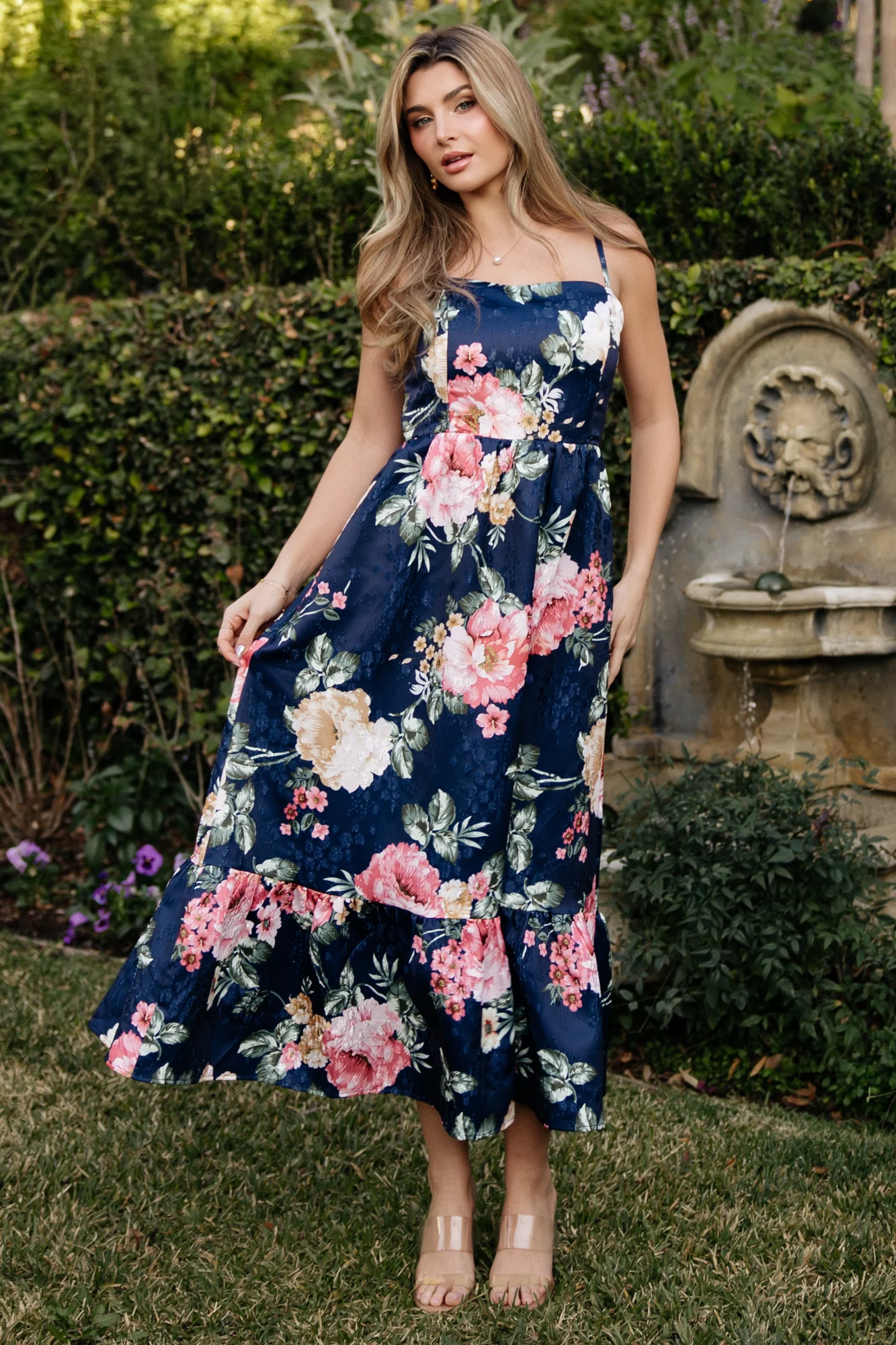 Cherie Jacquard Dress | Navy Multi Floral - Image 3