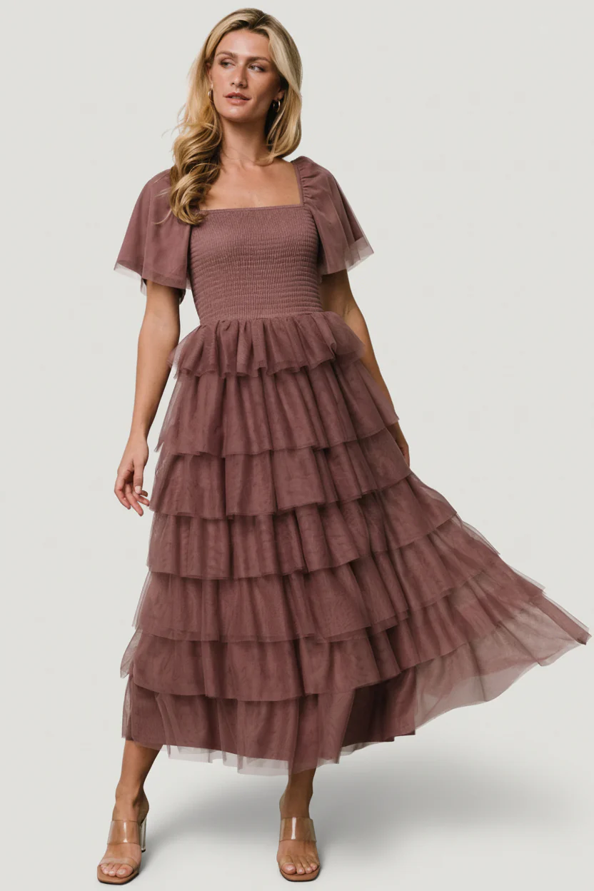 Cherise Tulle Tiered Dress | Dusty Lavender - Image 4