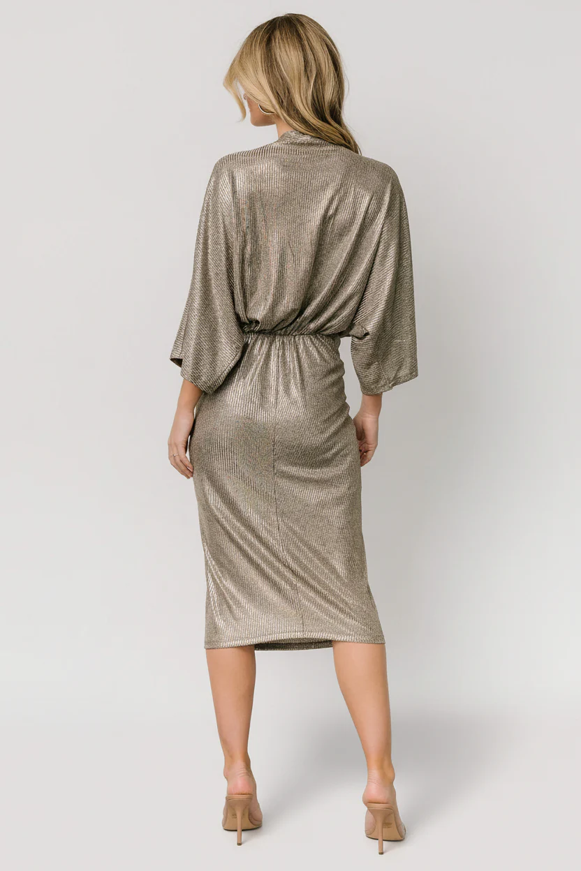 Ciara Ruched Midi Dress | Silver Metallic - Image 4