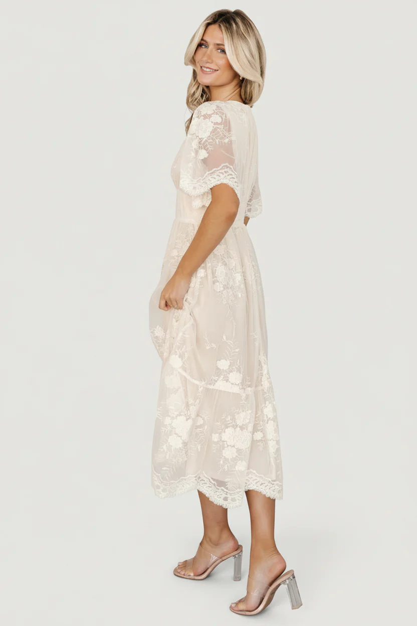 Clarisa Lace Midi Dress | Vintage Cream - Image 3
