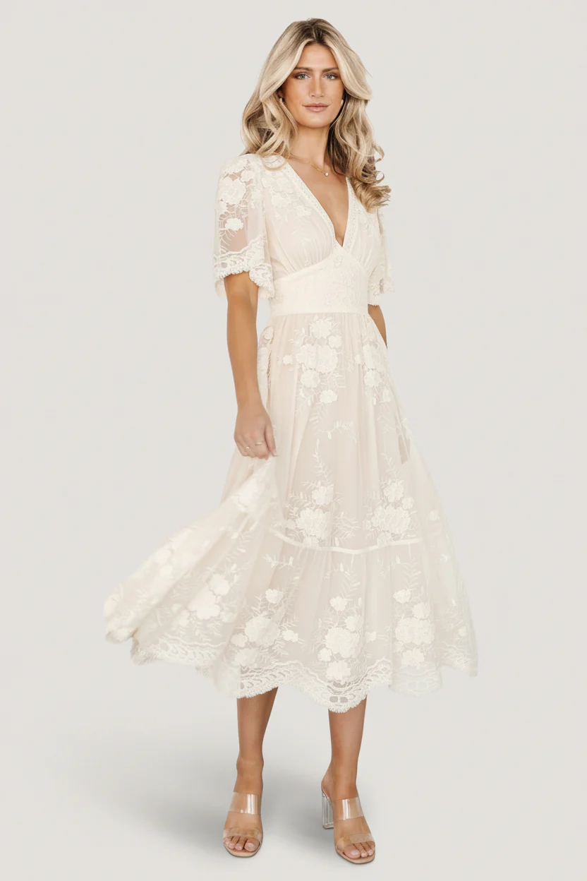 Clarisa Lace Midi Dress | Vintage Cream - Image 5