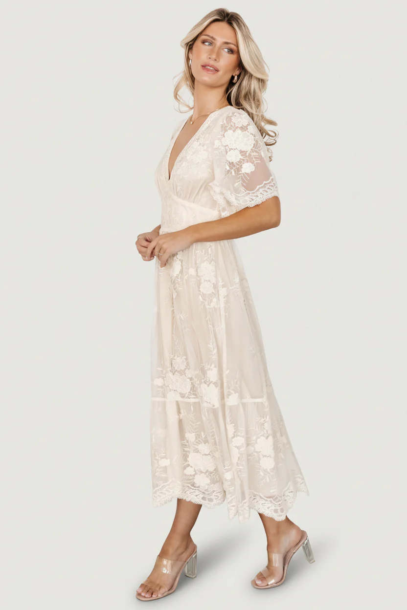 Clarisa Lace Midi Dress | Vintage Cream - Image 6