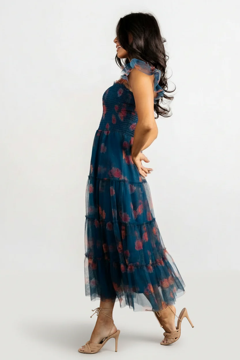 Clementine Tulle Midi Dress | Persian Blue + Rust - Image 7