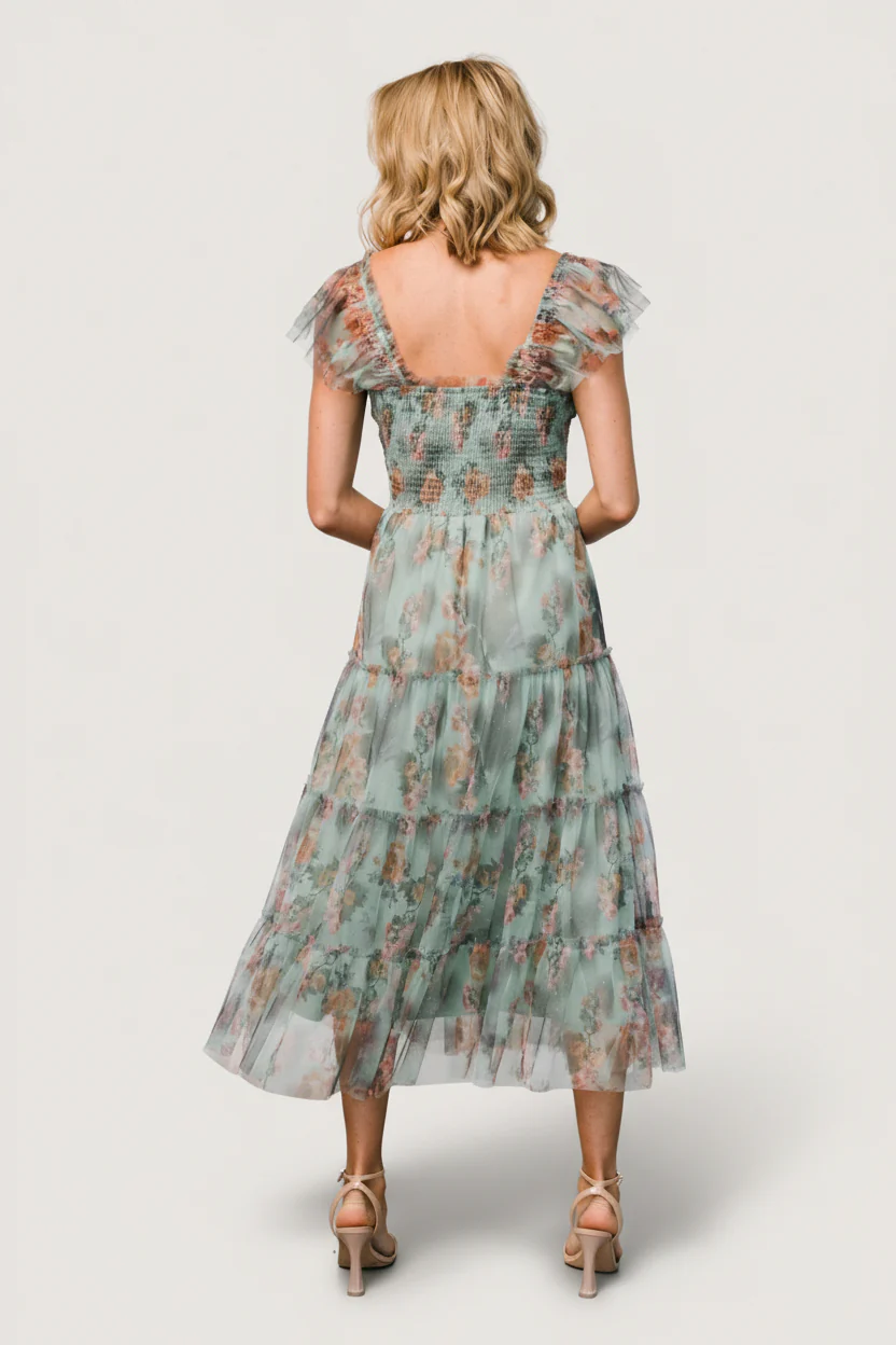Clementine Tulle Midi Dress | Sage Multi Floral - Image 6