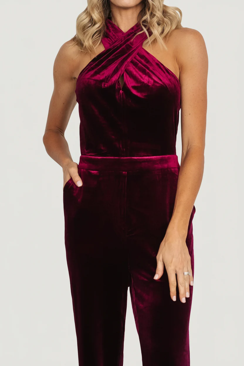 Cleopatra Velvet Jumpsuit | Burgundy - Image 4