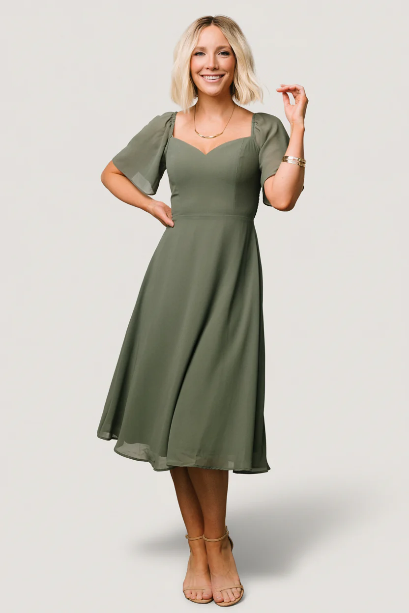 Colette Sweetheart Midi Dress | Dark Sage - Image 7