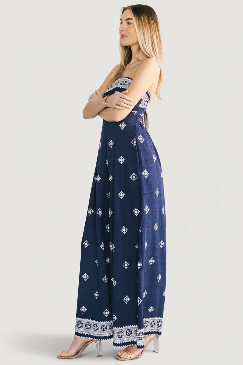 Córdoba Strapless Jumpsuit | Navy Print - Image 3