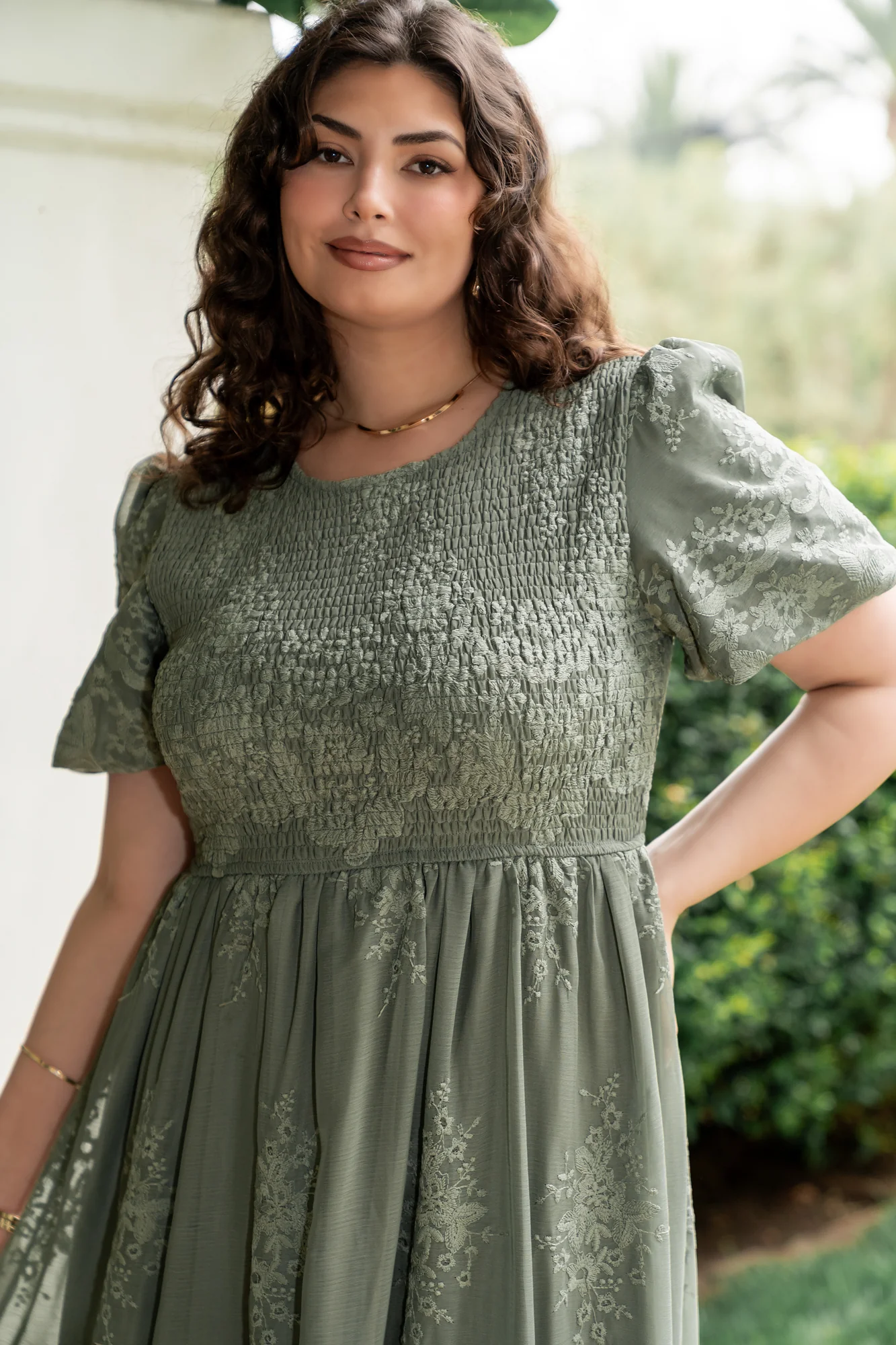 Corrine Embroidered Midi Dress | Deep Sage - Image 3