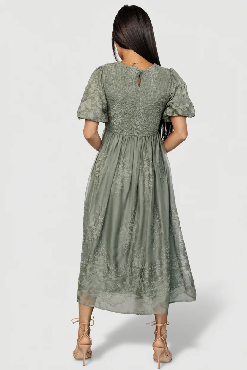 Corrine Embroidered Midi Dress | Deep Sage - Image 4