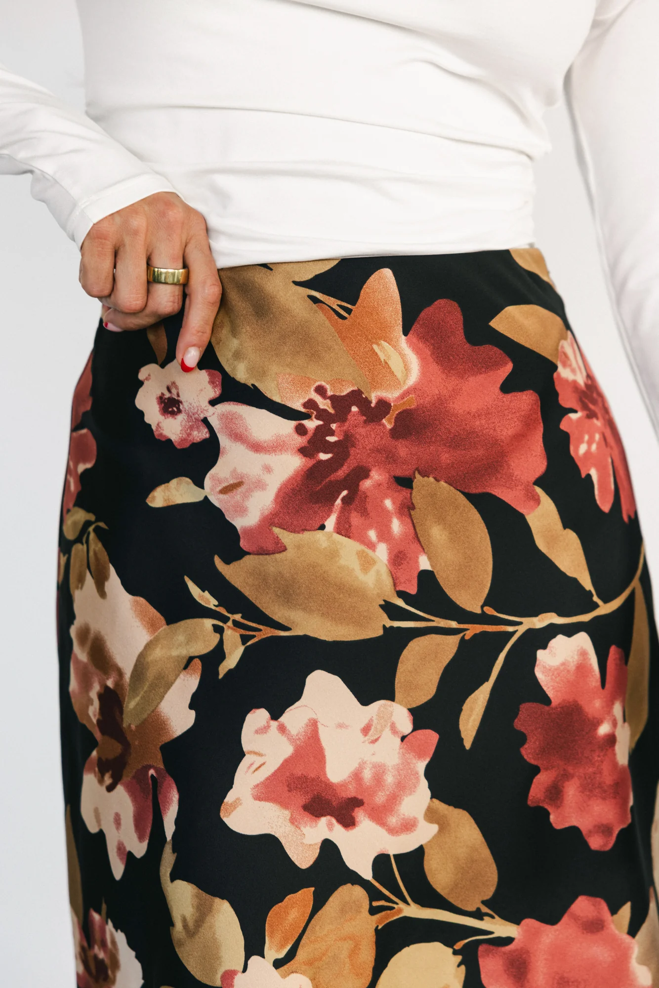 Cosette Satin Midi Skirt | Black Floral - Image 3