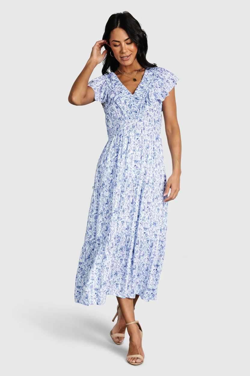 Crete Midi Dress | Blue + White - Image 2